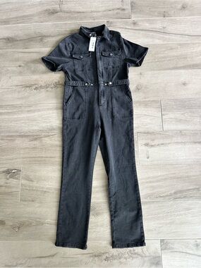 NWT Black Denim Short Sleeve Utility Jumpsuit